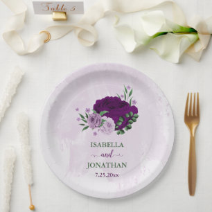 Assiettes En Carton Romantique fleurs violet vert mariage