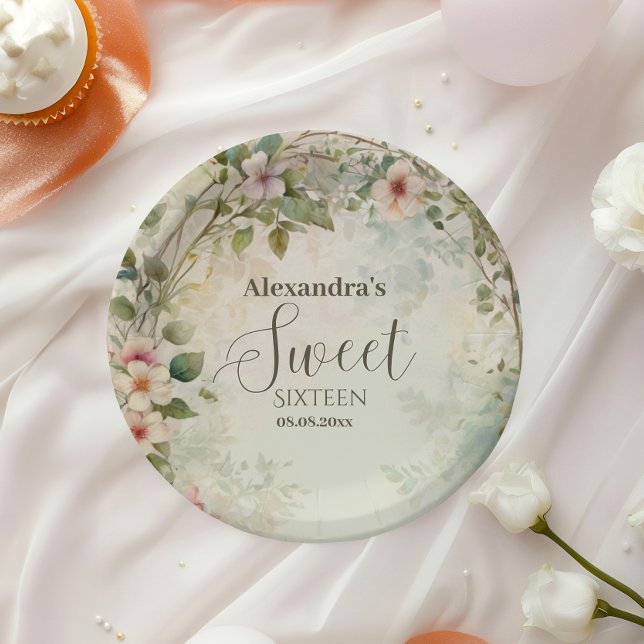 Assiettes En Carton Romantique Pastel Fleur sauvage Sweet 16 (Créateur téléchargé)