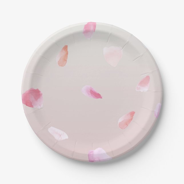 Assiettes En Carton Romantique rose pâle Rose pétal floral (Devant)