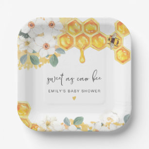 Assiettes En Carton ROMY Sweet As Can Bee Baby shower Floral Blanc