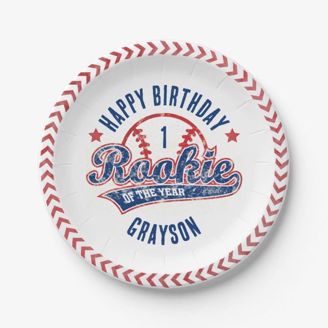 Assiettes En Carton Rookie de baseball de l'année 1er fête d'anniversa (Devant)