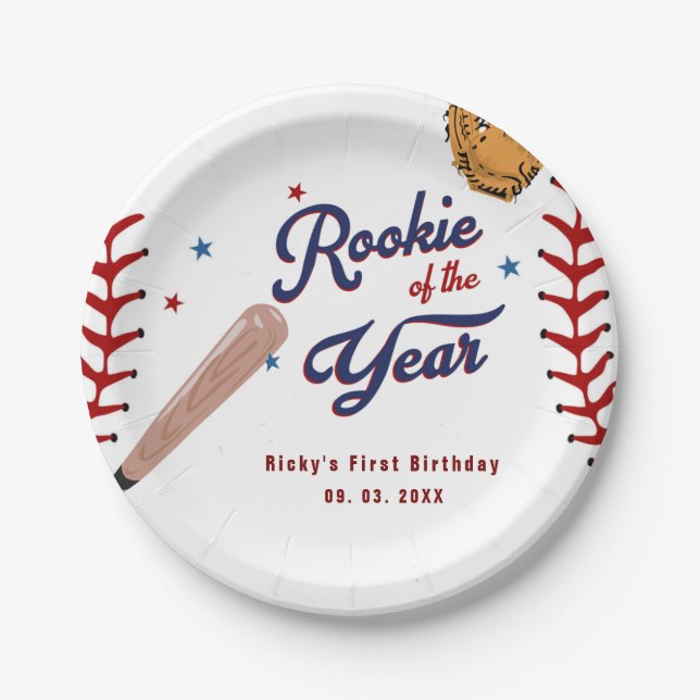 Assiettes En Carton Rookie de baseball de l'année Baseball 1er anniver (Devant)