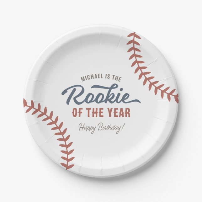 Assiettes En Carton Rookie de l'année Baseball fête d'anniversaire (Devant)