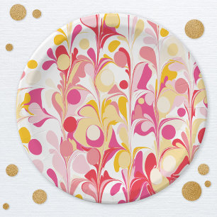 Assiettes En Carton Rose Abstrait rétro moderne