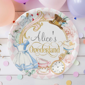 Assiettes En Carton Rose, Alice Onederland, 1er anniversaire de fille