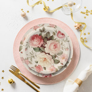 Assiettes En Carton Rose anglais rose élégant