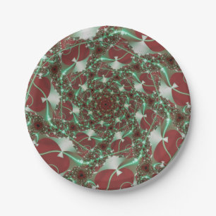 Assiettes En Carton Rose   Art fractal rouge et vert