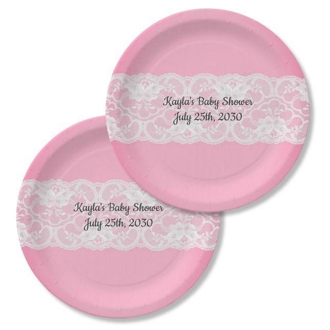 Assiettes En Carton Rose avec Baby shower en dentelle (Créateur téléchargé)