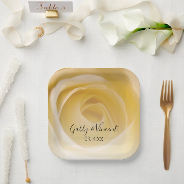 Assiettes En Carton Rose blanche Mariage floral (Mariage)