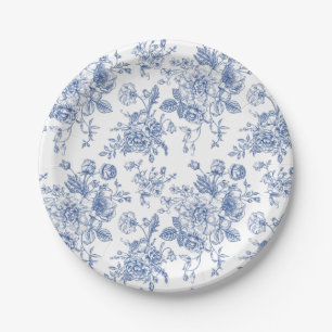 Assiettes En Carton Rose bleu vintage motif floral