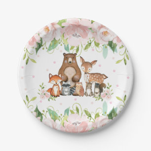 Assiettes En Carton Rose Blush Floral Bois Animaux 1er anniversaire