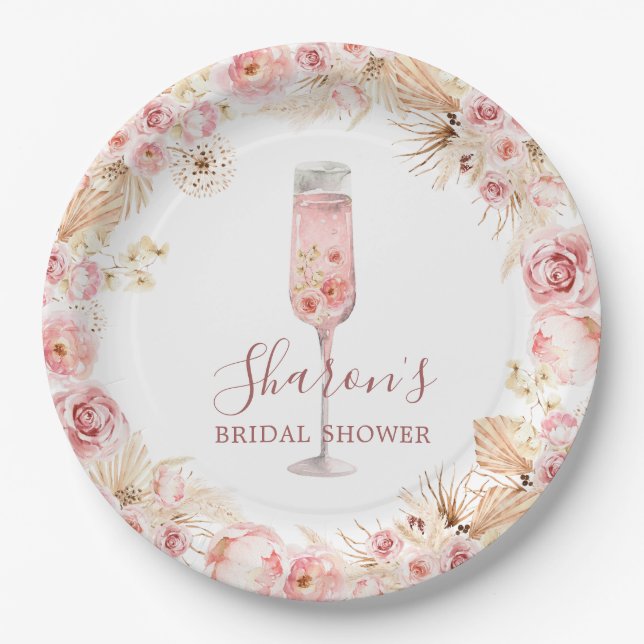 Assiettes En Carton Rose Boho rose Soiree Fête des mariées plaque de p (Devant)