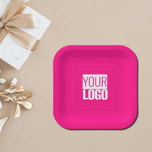 Assiettes En Carton Rose chaud - ajouter le logo gras