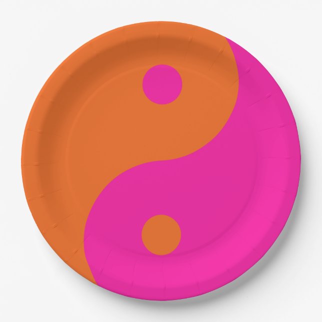 Assiettes En Carton Rose Chaud Et Orange Yin Yang (Devant)