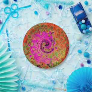 Assiettes En Carton Rose Chaud Groovy Abstrait Rétro Tourbillon Liquid