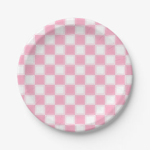 Assiettes En Carton Rose Checkered rayé et blanc