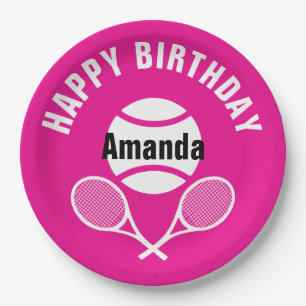 Assiettes En Carton Rose clair J'aime le tennis