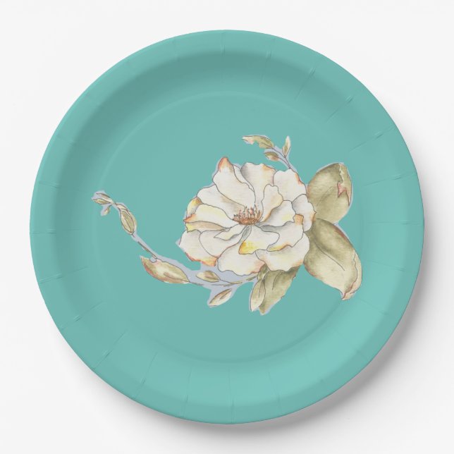 Assiettes En Carton Rose d'arbustes (bleu) sur une plaque papier de 9  (Devant)