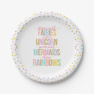 Assiettes En Carton Rose de licorne et plaque à papier 7" d'or plaque