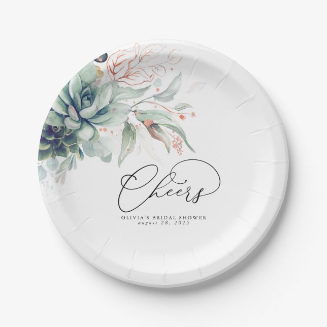 Assiettes En Carton Rose doré succulente verdure Élégant Moderne Santé (Devant)