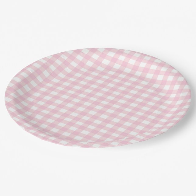 Assiettes En Carton Rose En vichy 1 (Angle)
