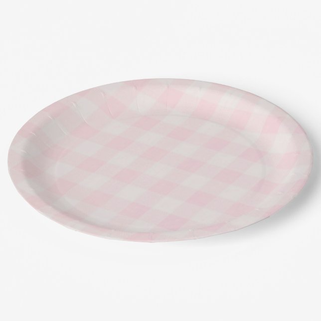 Assiettes En Carton Rose En vichy 2 (Angle)