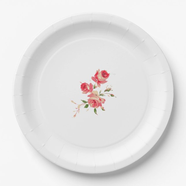 Assiettes En Carton rose et roses rouges doux et délicat élégant flora (Devant)