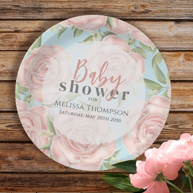 Assiettes En Carton Rose Floral Baby Girl Douche Botanique Blush Rose (Créateur téléchargé)