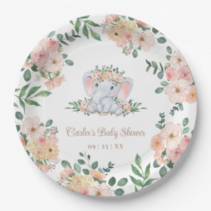 Assiettes En Carton Rose Floral mignon Eléphant bébé Baby shower fille