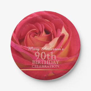 Assiettes En Carton Rose florissant 90e anniversaire de fête PP