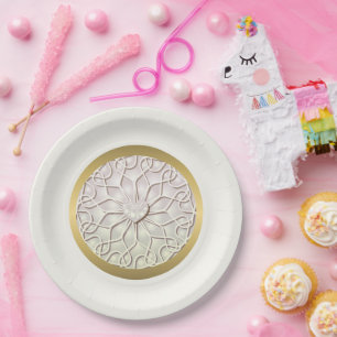 Assiettes En Carton Rose géométrique Gold LOVE Motif de coeur