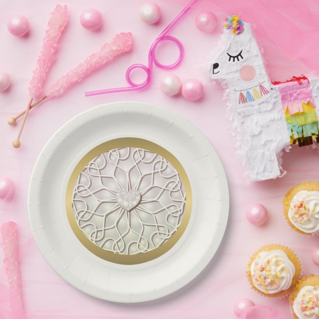 Assiettes En Carton Rose géométrique Gold LOVE Motif de coeur (Fête)
