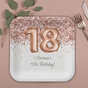 Assiettes En Carton Rose Gold 18e fête d'anniversaire