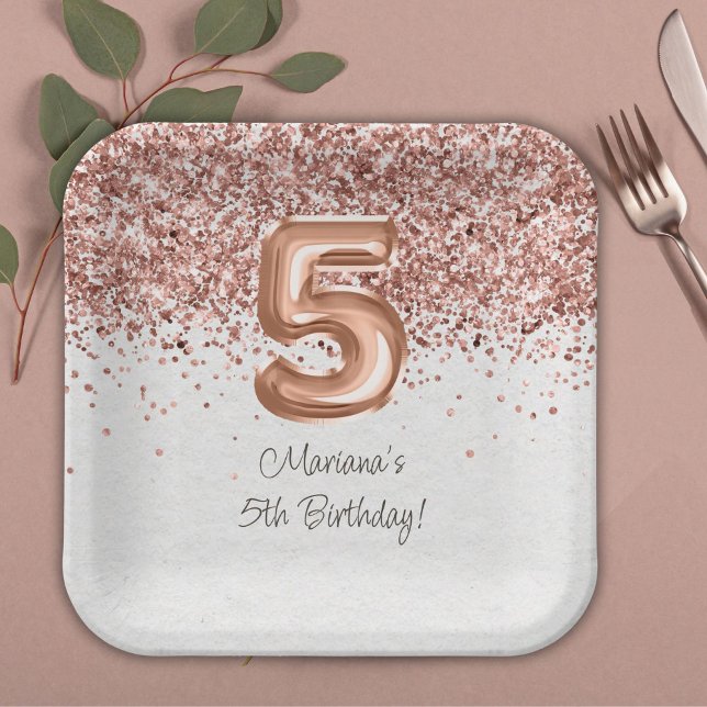Assiettes En Carton Rose Gold 5e fête d'anniversaire (Créateur téléchargé)