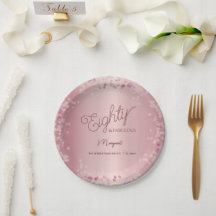 Rose Gold 80th Birthday Party Paper Plate