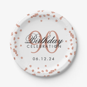 Assiettes En Carton Rose Gold 90th Birthday Parties scintillant Confet