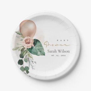 ASSIETTES EN CARTON ROSE GOLD BALLOON PEACH FLORAL BUNCH BABY SHOWER P