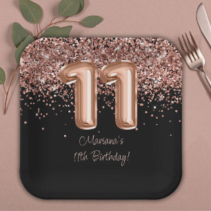 Assiettes En Carton Rose Gold Black 11e fête d'anniversaire