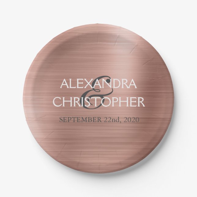 Assiettes En Carton Rose Gold - Blush Pink Foil Mariage moderne (Devant)