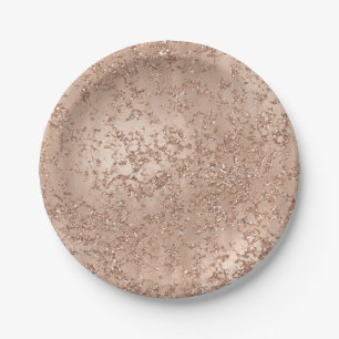 Assiettes En Carton Rose Gold Blush Rose Glamour Étincelle Crackle Chi