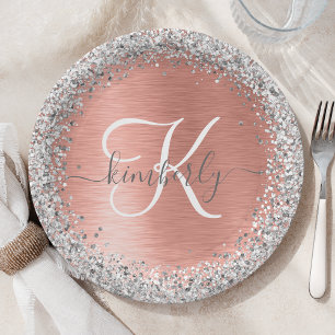 Assiettes En Carton Rose Gold brossé Parties scintillant métallique No