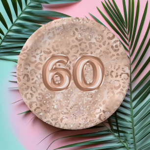 Assiettes En Carton Rose Gold Chic Imprimé Léopard 60e Anniversaire
