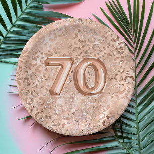 Assiettes En Carton Rose Gold Chic Imprimé Léopard 70e Anniversaire
