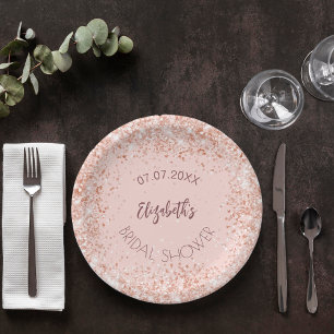 Assiettes En Carton rose gold confetti de douche de mariée avec nom