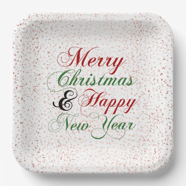 Assiettes En Carton Rose Gold Confetti Joyeux Noël Bonne année (Recto)