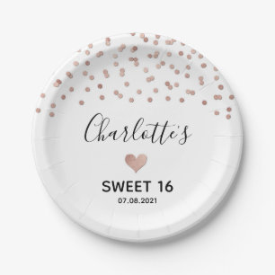 Assiettes En Carton Rose Gold Confetti Sweet 16 Anniversaire
