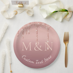 Assiettes En Carton Rose Gold Custom Lettres Nom du texte Plaques papi