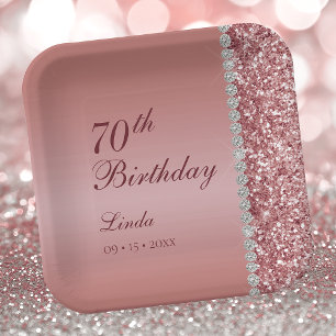 Assiettes En Carton Rose Gold Élégant 70e Anniversaire