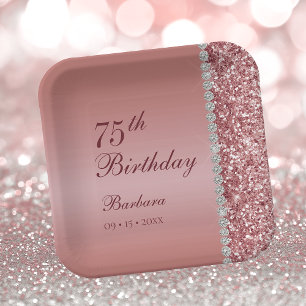 Assiettes En Carton Rose Gold Élégant 75e Anniversaire