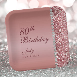 Assiettes En Carton Rose Gold Élégant 80e Anniversaire